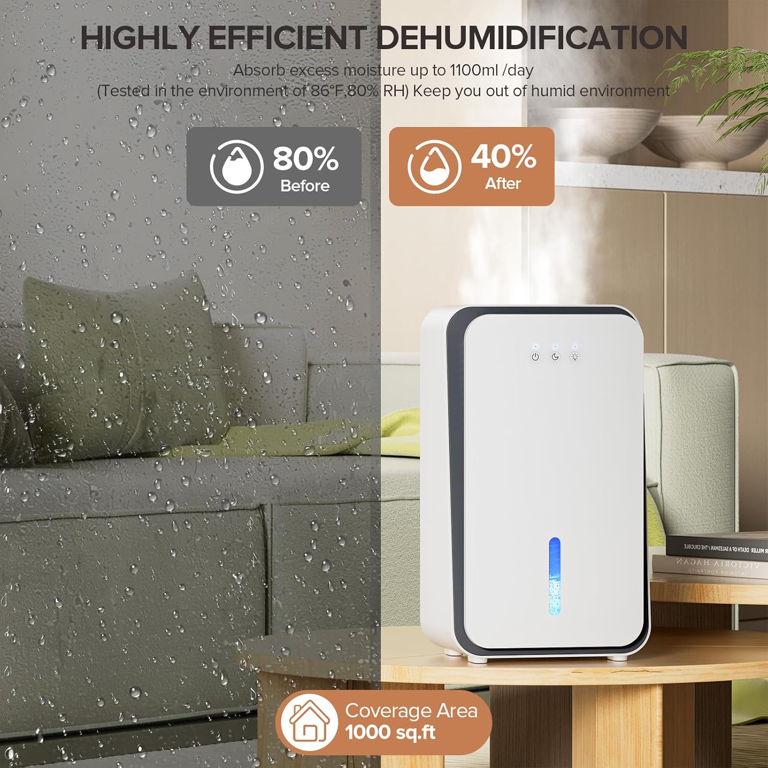 Dehumidifier for Home, 1000 sq.ft Dehumidifier with Auto Shut Off, 7-Color LED Light Built-in Aromatherapy Diffuser, Ultra-Quiet Dehumidifiers for Bedroom, Bathroom, Basement (Pale White)