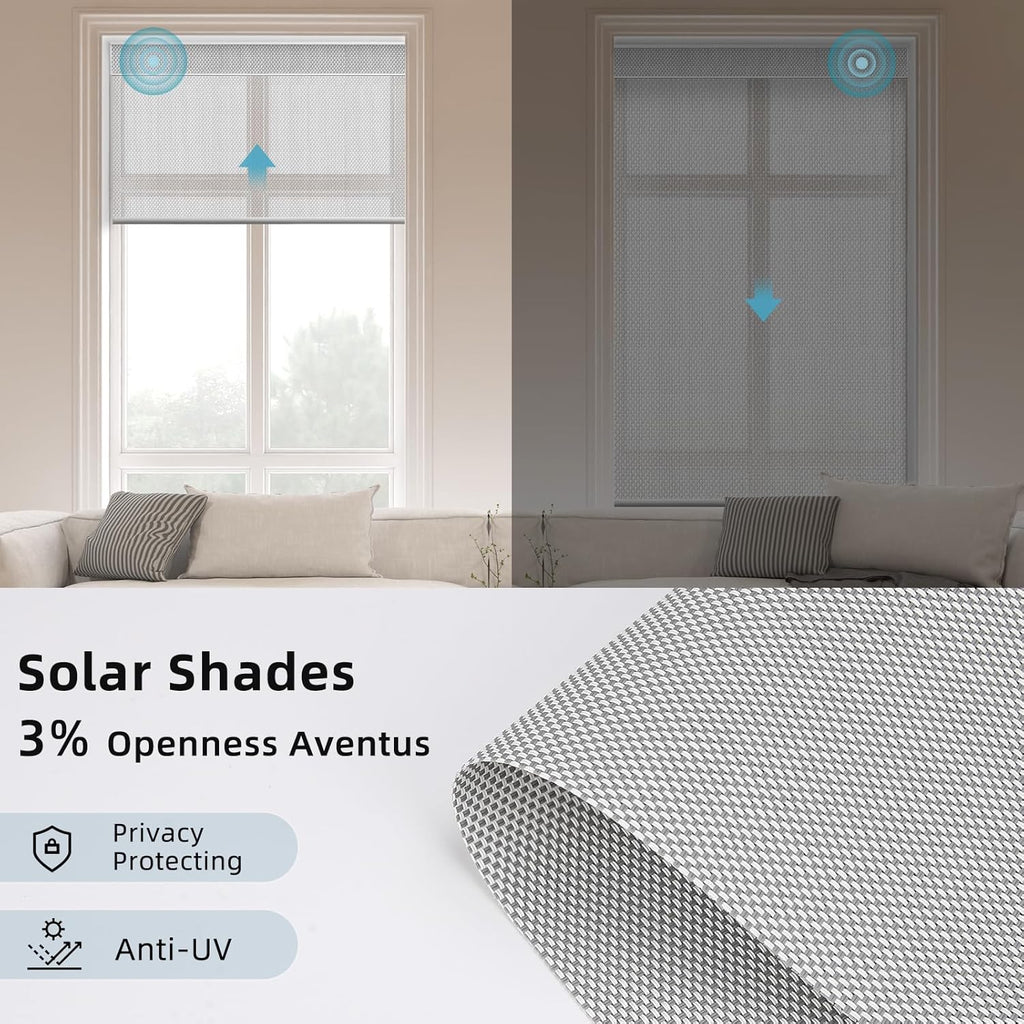 SmartWings Motorized Smart Roller Shades in Light Filtering, Electric Blinds with Remote for Windows Compatible with Alexa/Google Home/Homekit, Customized, 3% Openness Aventus Light Grey