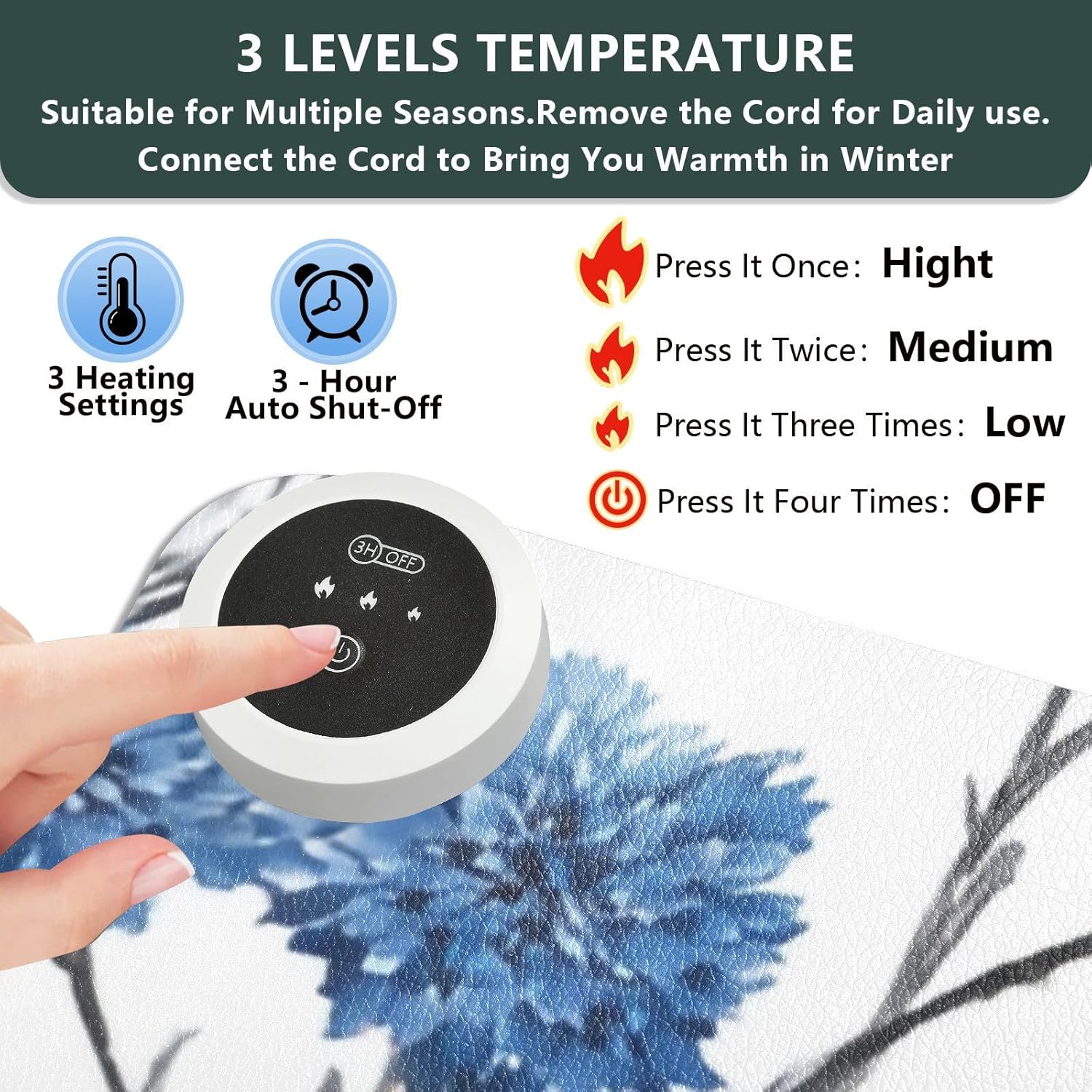 Heated Desk Pad Mouse Pad 31.5x13 Inch PU Leather Desk Mat with 3 Heat Levels Large Mouse Gaming Computer Laptop Mat Washable Chinese Style Cornflower