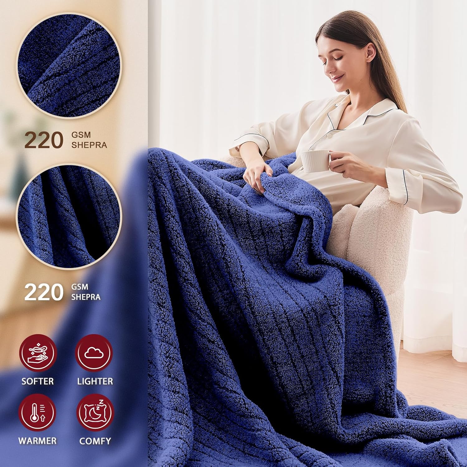 Heated Electric Blanket Queen Size - 84"x90" Heating Blanket with 10 Heating Levels & 5 Time Settings Over-Heat Protection, Winter Warmer for Adults with ETL Certification（Navy Blue）