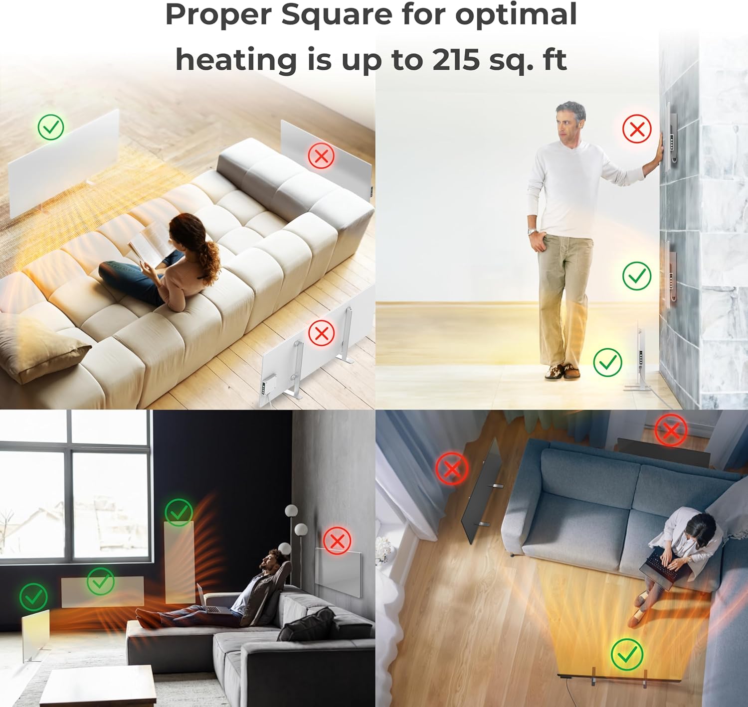 AENO Infrared Heater - With Thermostat - 700 Watt Energy Saving Panel Electric Heater - Smart Wall Mount or Freestanding Space Heater For Indoor with WiFi, Reddot Winner 2023, White