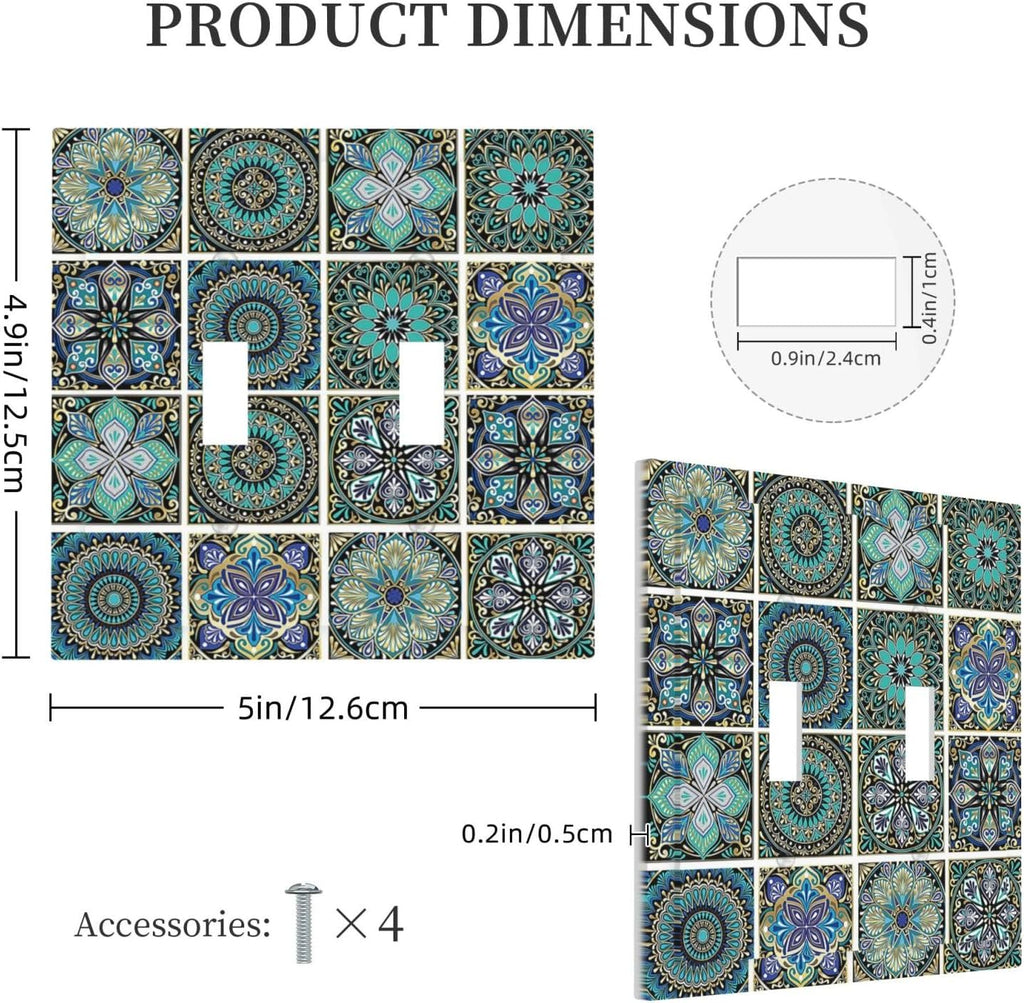Decorative Switch Plates Mandala Decorative Rustic Vintage Turquoise Pattern 2 Gang Double Toggle Outlet Light Switch Cover Wall Plate Electrical Faceplate for Bedroom Bathroom Decor
