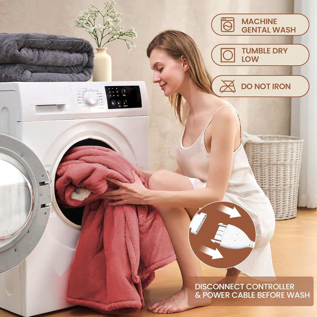 Heated Blanket Twin 62"×84" - Premium Cosy Soft Electric Blanket with 6 Heating Levels,Fast Heating Flannel Sherpa Machine Washable Blanket for Bed & Couch - Auto Shut Off(Wine)