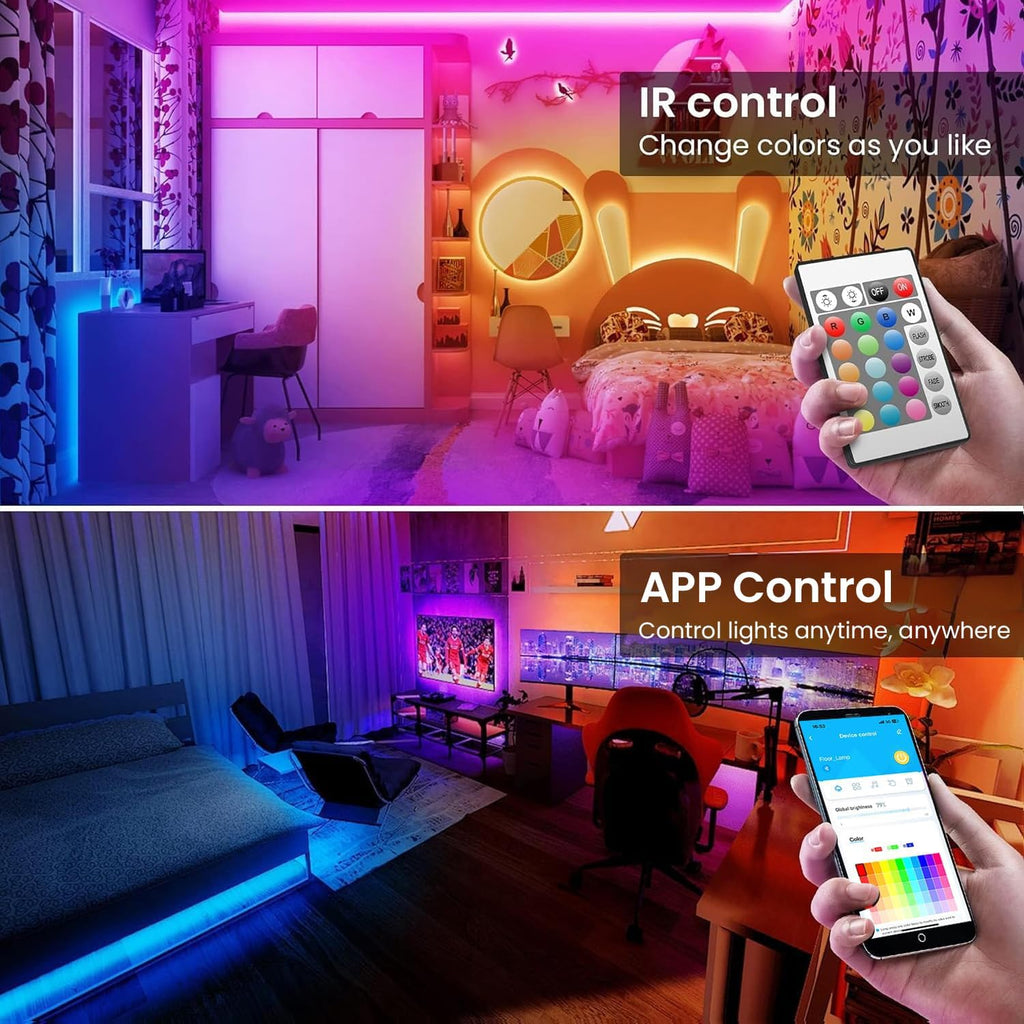 TJOY 100ft Smart Led Strip Lights for Bedroom, Work with Alexa, RGB Color Changing Music Sync Led Lights with App Remote,Multi-Color Wireless Led Strip Lighting for Bedroom (APP+Remote+Voice)