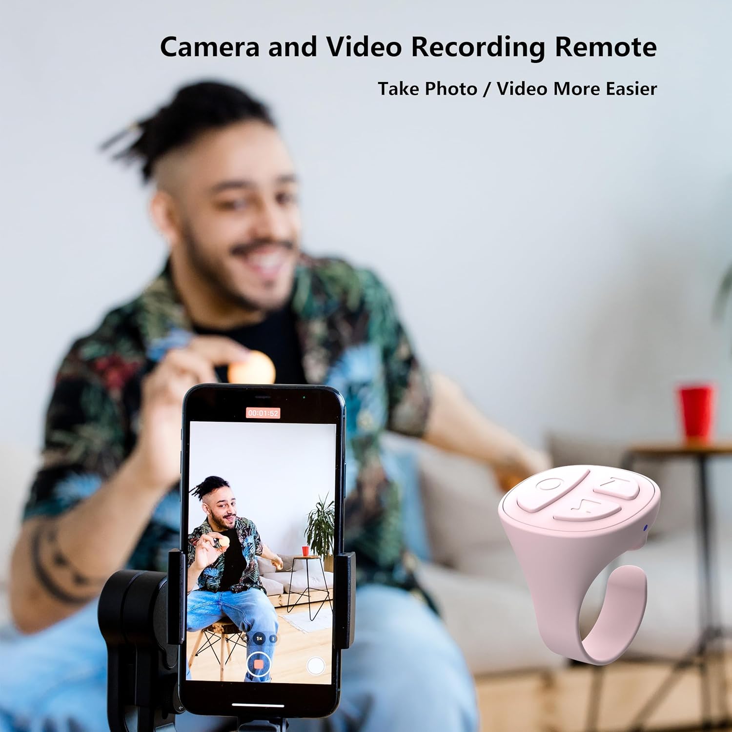 TikTok Scrolling Ring Bluetooth Camera Remote Control Page Turner for iPhone iPad Android Ebook Reading Scrolling Ring for iPhone TikTok (Pink Single Ring)