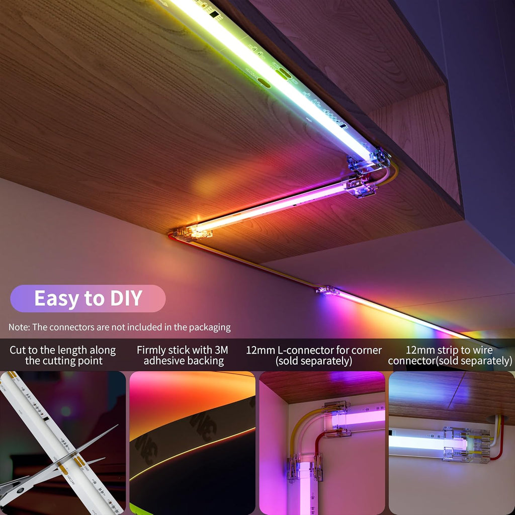 PAUTIX RGB Smart IC COB LED Strip Lights,Work with Alexa/Google Assistant,20ft/6.1m Addressable UL-Listed 24V Chasing Color Flexible Tape Light Multicolor,for Cabinet,TV,Bedroom,Party DIY Decoration