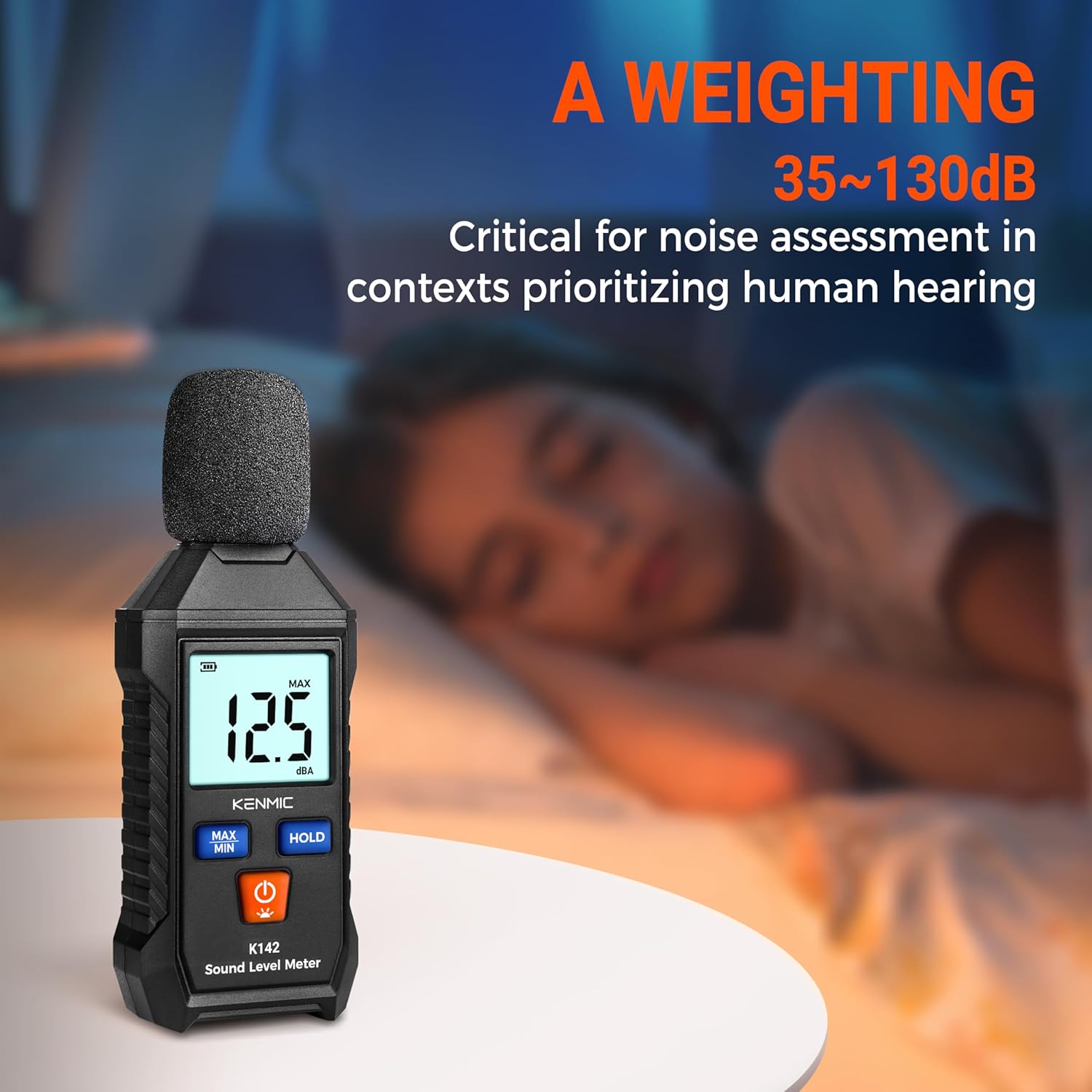 Decibel Meter, Portable Sound Level Meter with Backlit LCD (35-130dB(A) Range), Digital SPL Meter with MAX/MIN Data Hold, Noise Tester for Neighbors, Office, Workshop, and Classroom