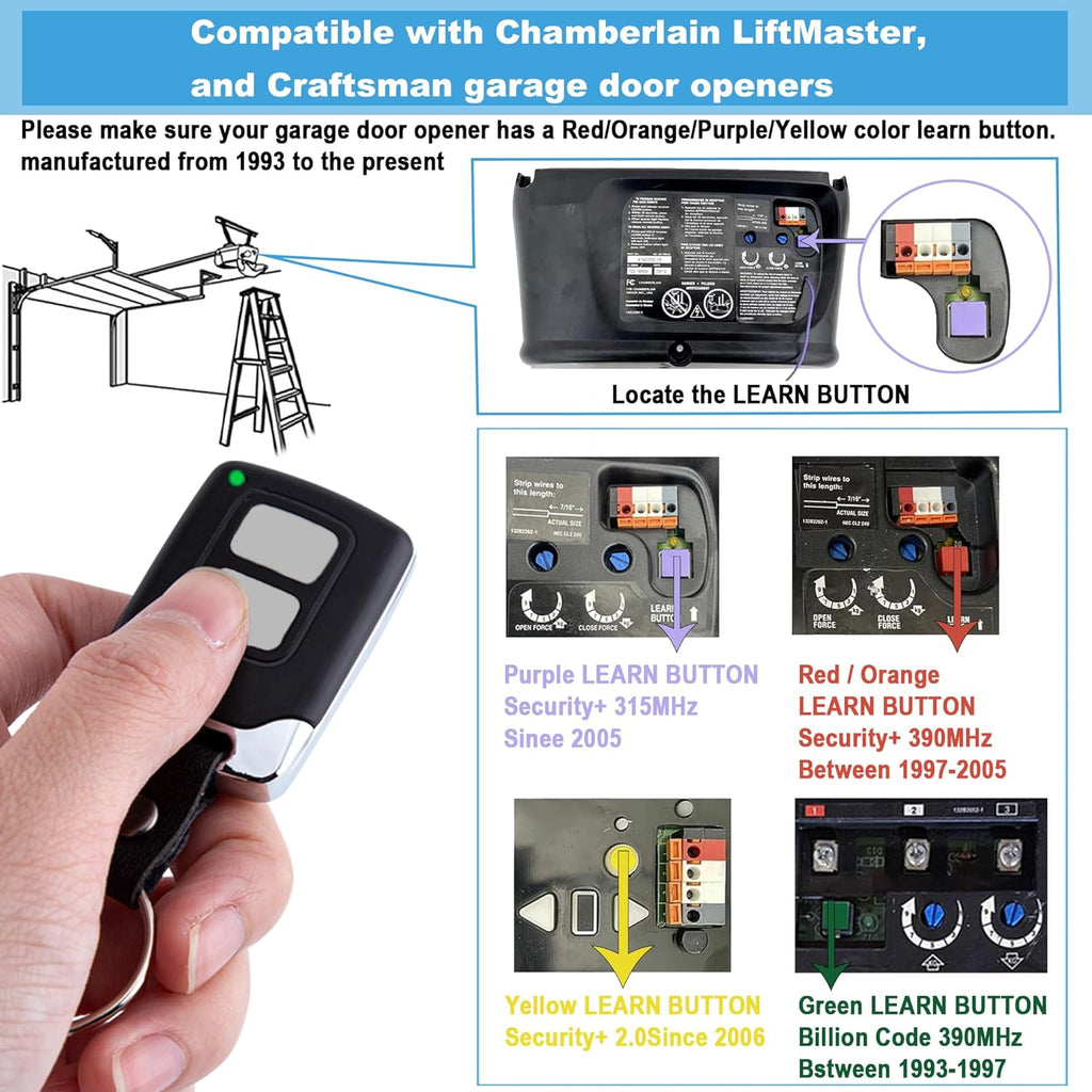 Garage Door Opener Keypad with 2 Garage Door Opener Remote for Liftmaster Chamberlain Craftsman Remote Keypad 877MAX 893LM 893Max 971LM 371LM, Purple Yellow Red Orange Learn Button
