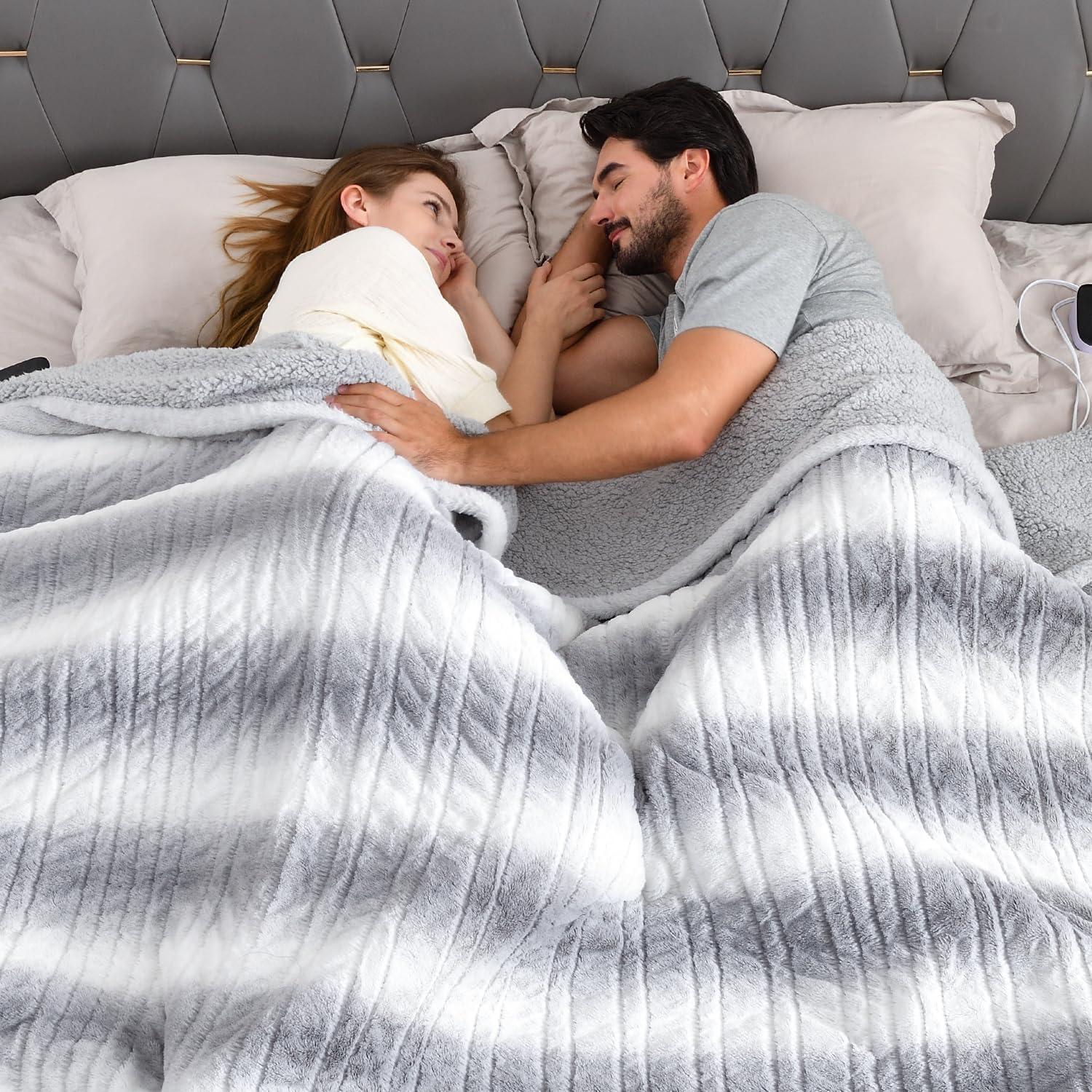Bearhug Electric Blanket King Size 100" x 90" Dual Controllers Heated Blanket, 10 Heat Settings, 1-12 Hour Auto Shut-Off, Faux Fur & Sherpa Dual-Sided, Machine Washable, Gift-Ready Elegant Packaging