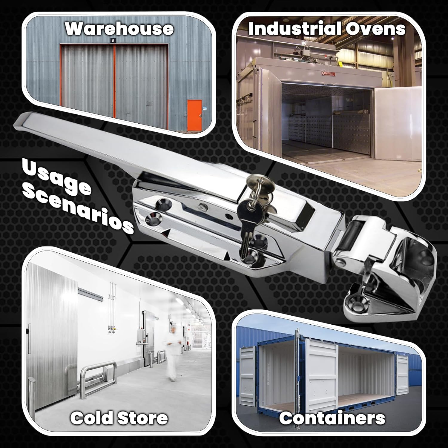 Walk in Cooler Door Handle, Walk in Cooler Door Closer Complete Latch Kit, Cooler Door Radial Latch (1/8 In-1/4 in(Flush)) and 6" Solid Nylon Glow-in-The-Dark Release Handle
