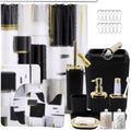 Bathroom Set - Black Bathroom Accessories Set, Bathroom Sets with Shower Curtain and Rugs, Black Shower Curtain Set with Bathroom Trash Can, Soap Dispenser, Soap Dish for Home Decor