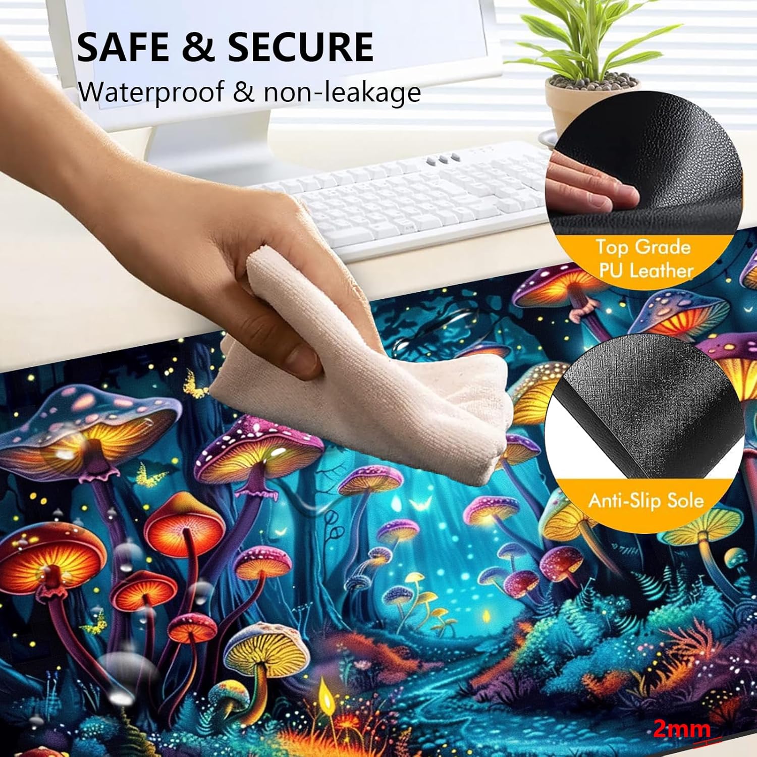Heated Mouse Pad with 3 Levels Heated & 3 Hours Auto Shut-Off Mouse Pad for Warming Hands in Office Home, 23.6" x 14.2"Large Safe Desk Mat Hand Warmer，Forest Glowing Mushroom