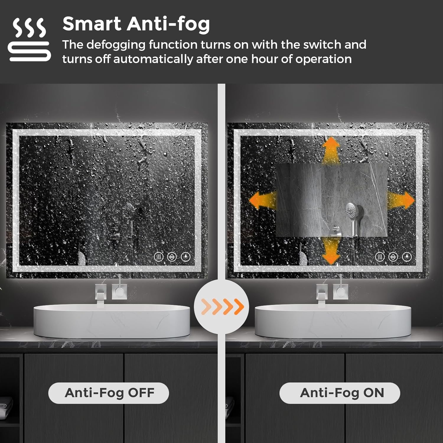 Koonmi 24x36 LED Bathroom Mirror, Backlit + Front Lit, LED Bathroom Mirror with Lights for Wall, 3 Colors, Anti-Fog, Dimmable Brightness, Memory Function, Tempered Glass