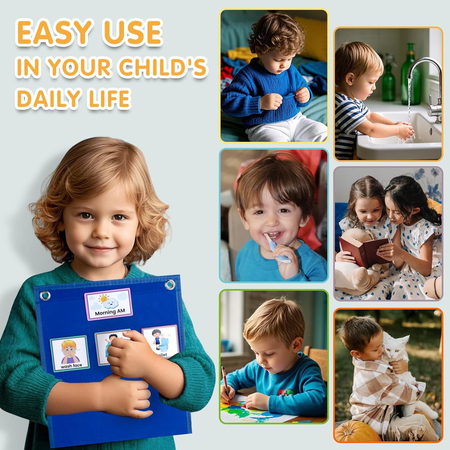 Visual Schedule for Kids with Autism Chore Chart for Kids Daily Routine Chart Autism Learning Materials Toddler Planning Board Visual Schedule for Classroom, Home with 124 Cards (DarkBlue)