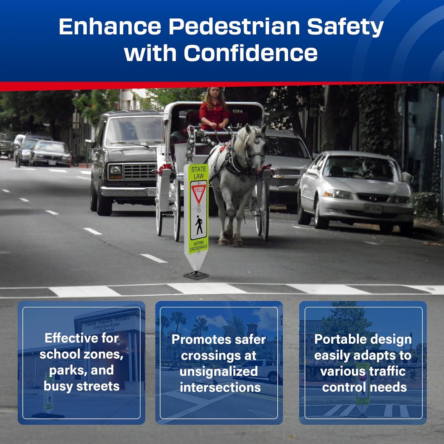 Impact Recovery - In-Street Pedestrian Crossing Signs - Street Sign - Road Safety Yield Sign with Surface Mount Base
