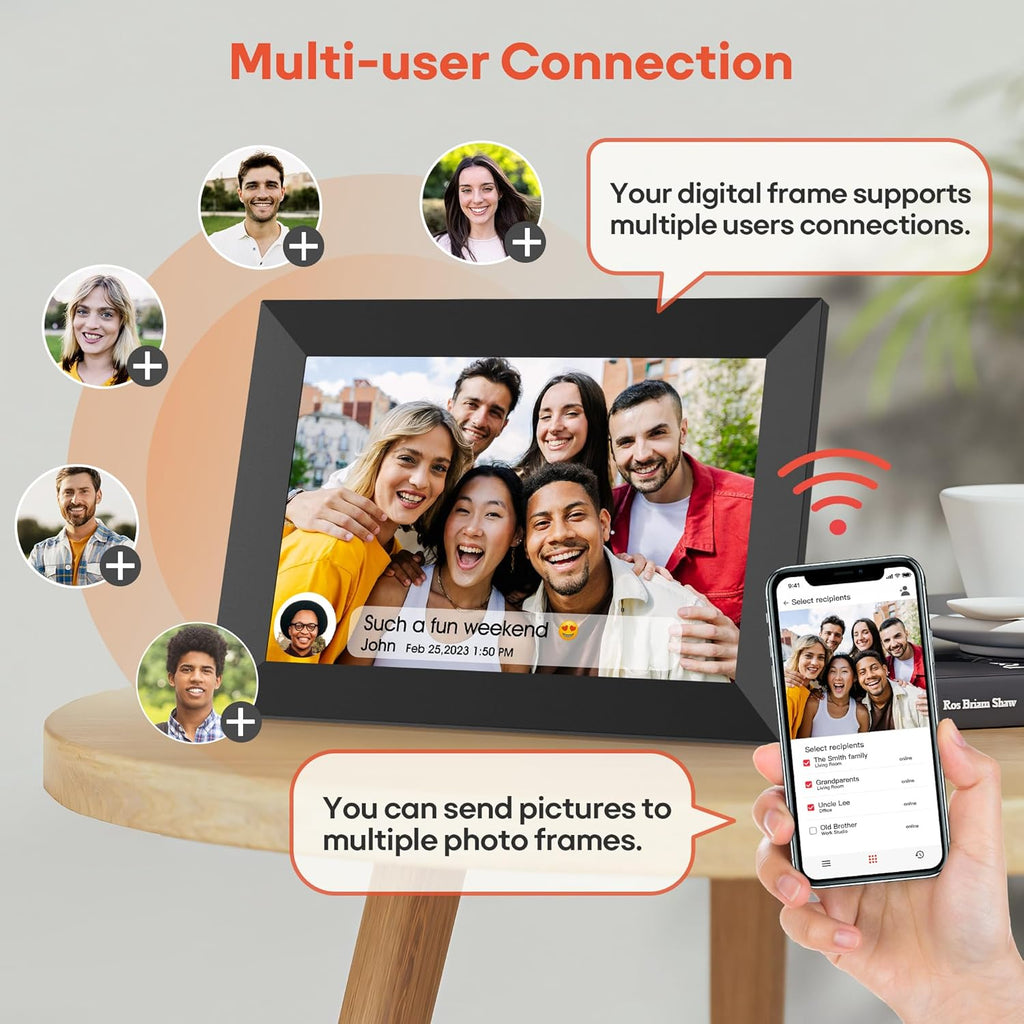 BIGASUO Digital Picture Frame, 10.1" Frameo Digital Frame WiFi with 32GB Memory, 1280x800 IPS Touch Screen, Send Photos/Videos from Your Phone Anywhere, Photo Gifts for Parents and Grandparents 2 Pack
