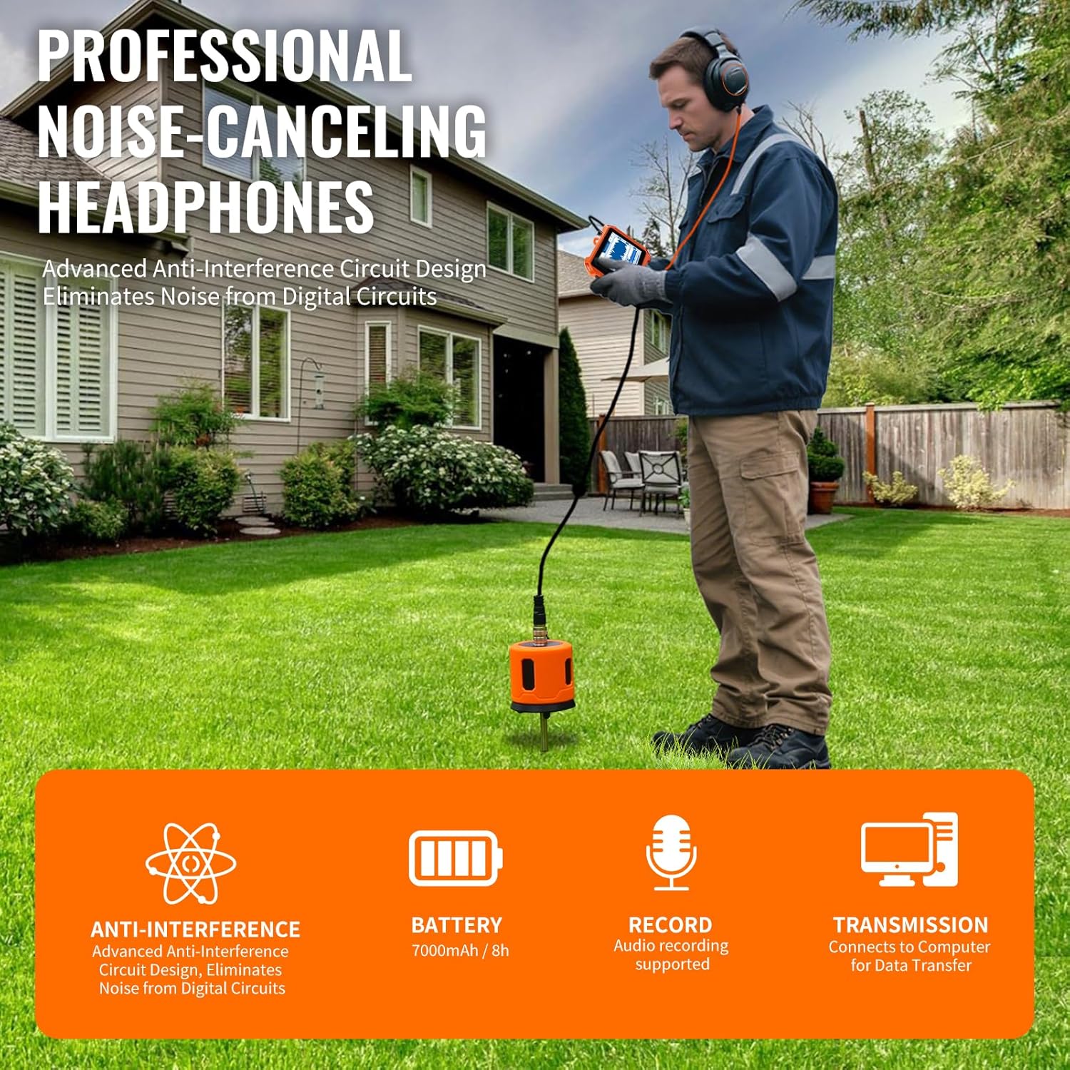PQWT Underground Water Leak Detectors for Home and Outdoor PQ125C Wall Pipe Water Leakage Detection with Touchscreen Earphone and Carrying Case Multi Sensor Acoustic Pipeline Sound Intensifier