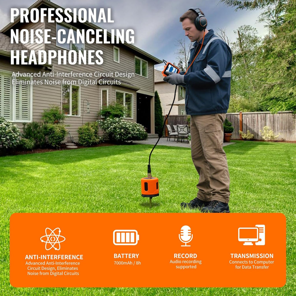 PQWT Underground Water Leak Detectors PQ125E All Scenario and Gas Wall Pipe Water Leakage Detection with Touchscreen Earphone and Carrying Case Multi Sensor Acoustic Pipeline Sound Intensifier