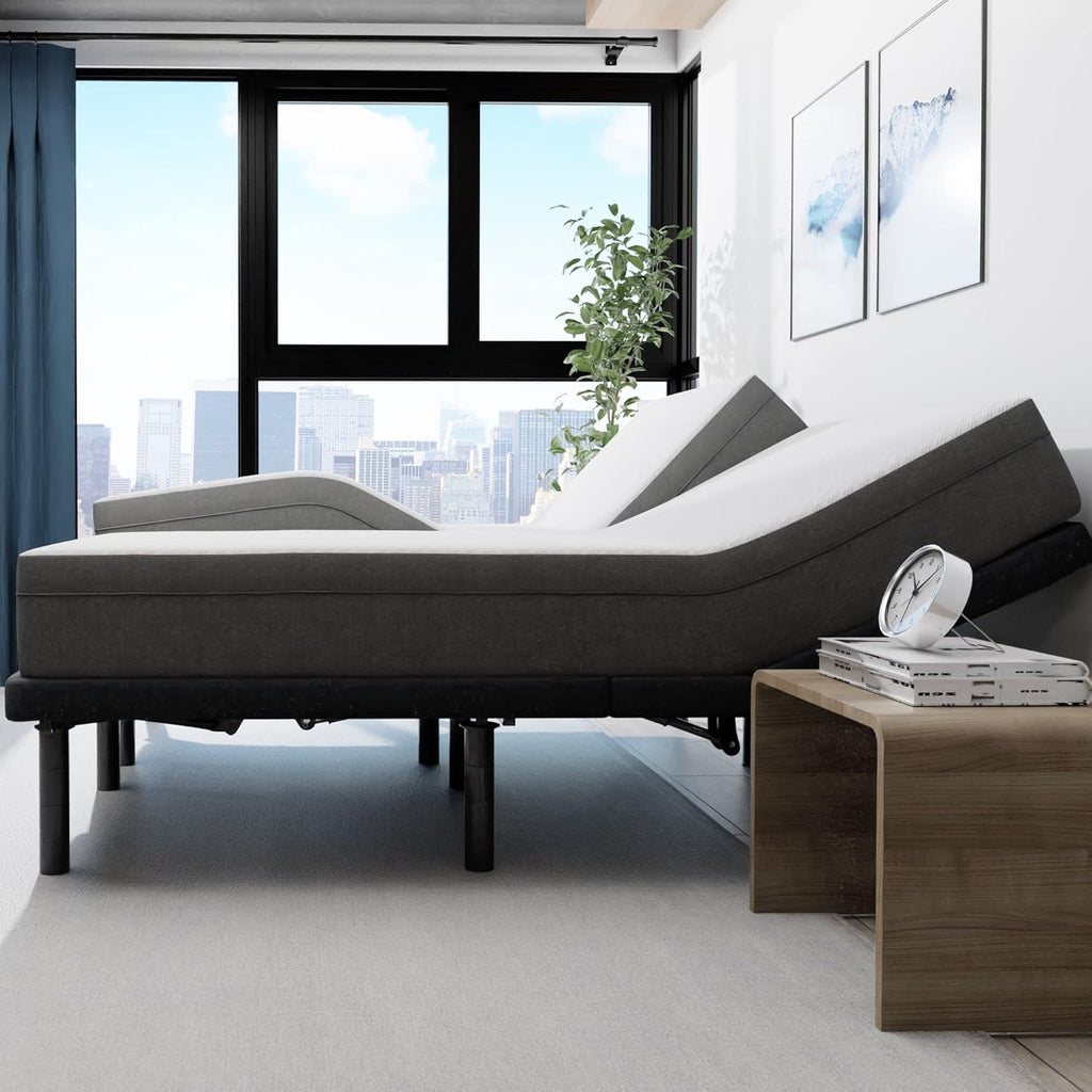 Blissful Nights e4 Cal King Split Adjustable Bed Base Frame with 10" Medium Firm Gel Infused Memory Foam Mattress