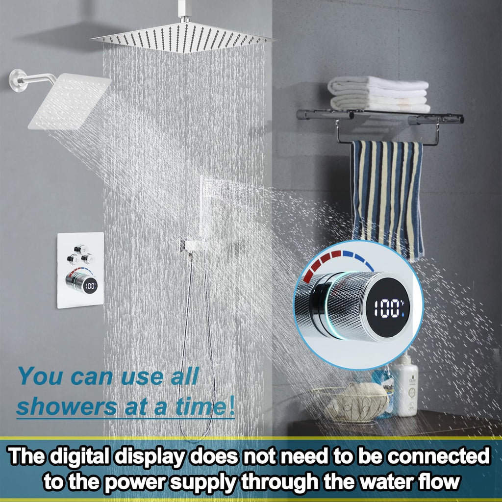 Shower System 12 Inches Rainfall Shower System Shower Head System for Bathroom 3 function shower system set Shower Faucet Rough-in Valve
