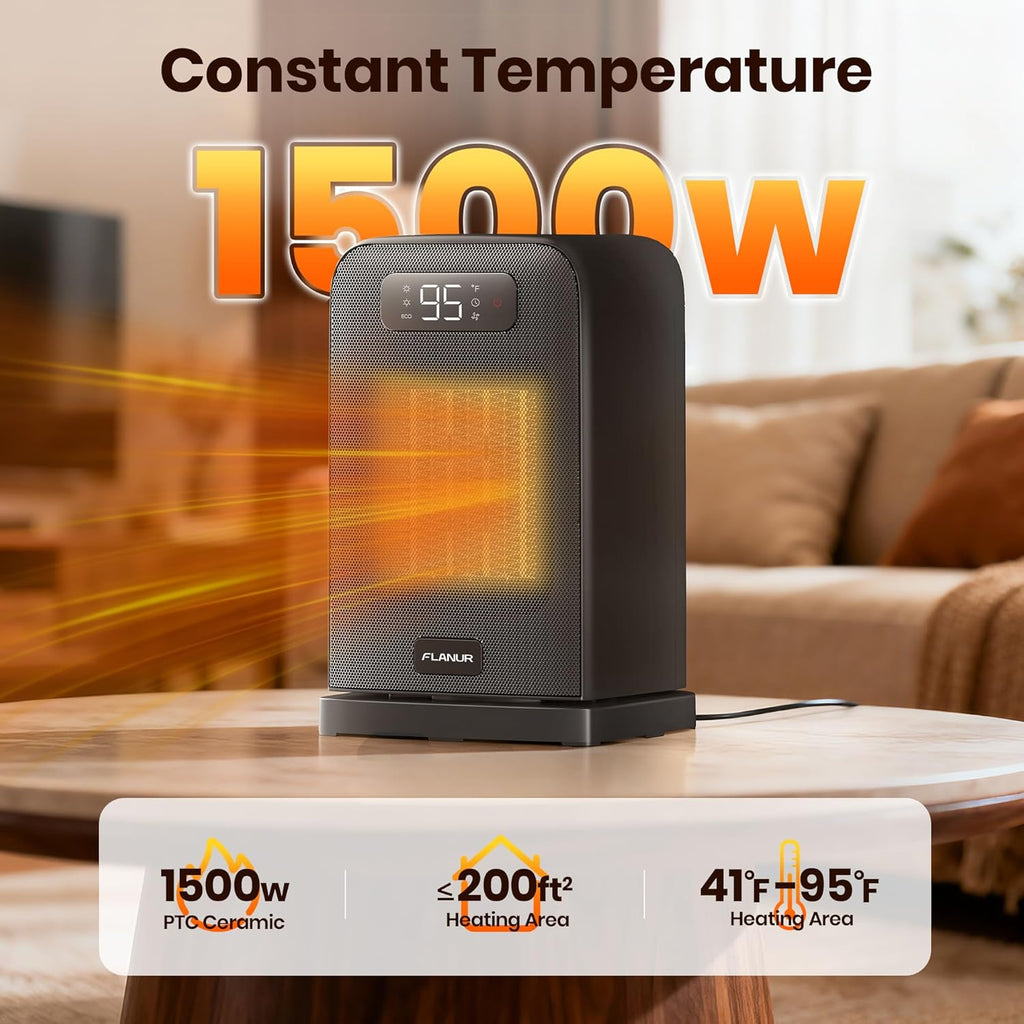 Space Heaters for Indoor Use, 1500W Small Desk Heater with Remote, Thermostat, 4 Modes, 12H Timer, LED Display, Safety Protection, 70° Oscillating Heater for Office Bedroom Home (Black, 1Pack)