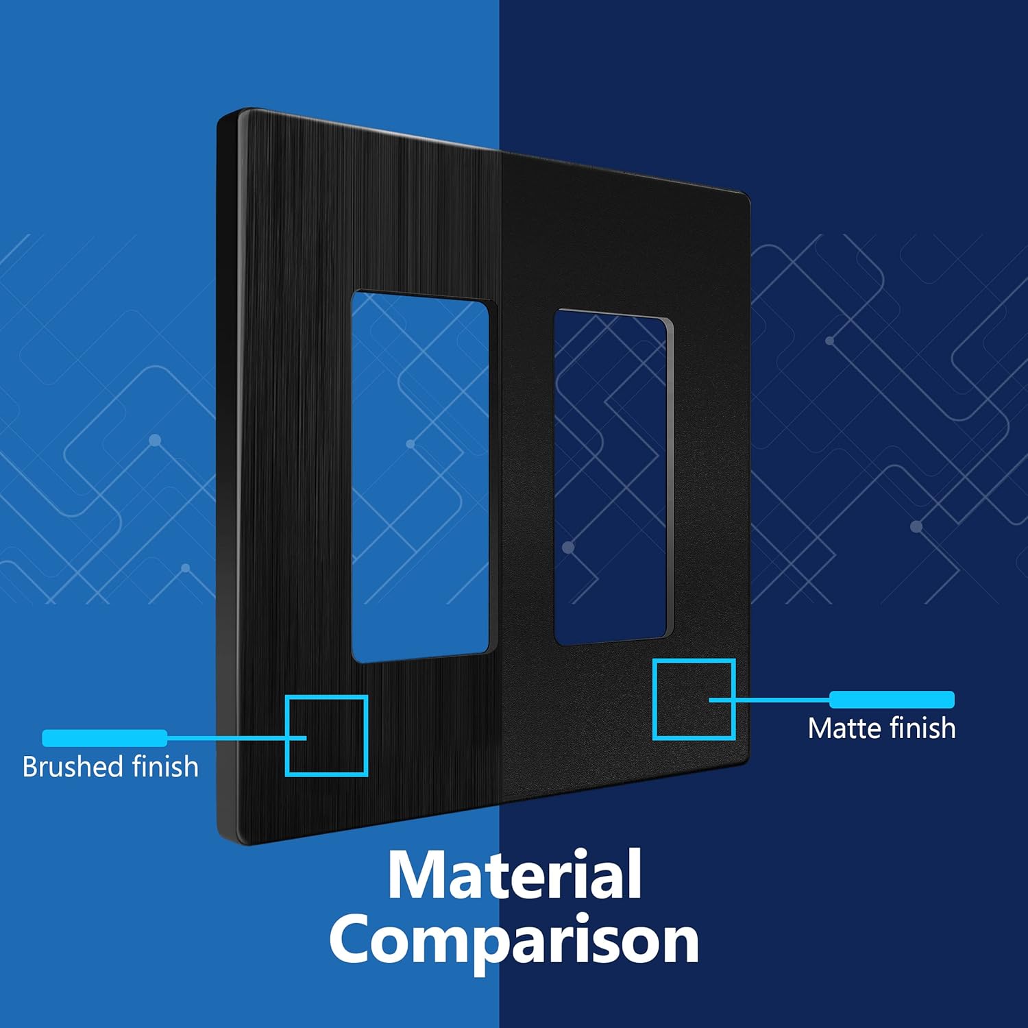 LIDER Brushed Finish Decorator Switch Cover, Screwless Wall Plate, Mid-Size 2-Gang 4.88" x 4.92", Unbreakable Polycarbonate Thermoplastic, UL Listed, LSWP-32M-BBK, Brushed Black