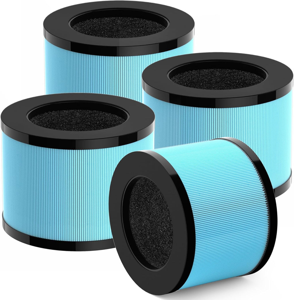 Improvedhand MK01&MK06 Filter Replacement Compatible with AROEVE MK01 & MK06, ToLife TZ-K1, Kloudi DH-JH01 Air Purifier, 4-in-1 Filtration, H13 True HEPA & Activated Carbon Filter,Blue, Pack of 4