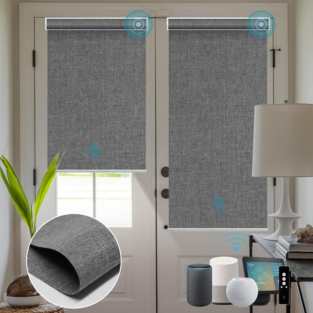 SmartWings Motorized Blinds Shades for Window Remote Control Smart Blind Shade Work with Thread Homekit Apple Z-wave Alexa Automatic Roller Shade Blackout Customized 16"-110"W (Bouvardia Medium Grey)
