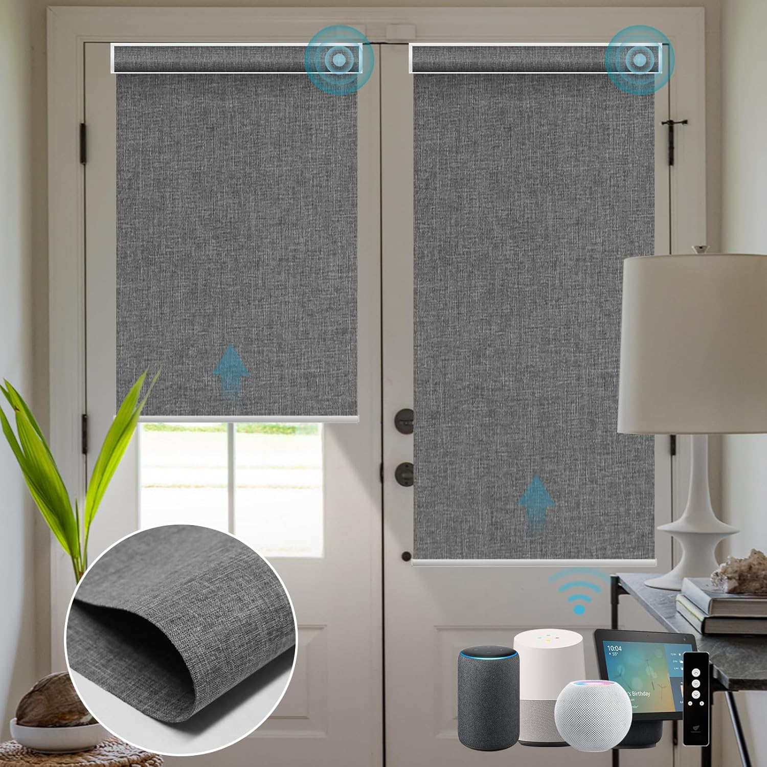 SmartWings Motorized Blinds Shades for Window Remote Control Smart Blind Shade Work with Thread Homekit Apple Z-wave Alexa Automatic Roller Shade Blackout Customized 16"-110"W (Bouvardia Medium Grey)