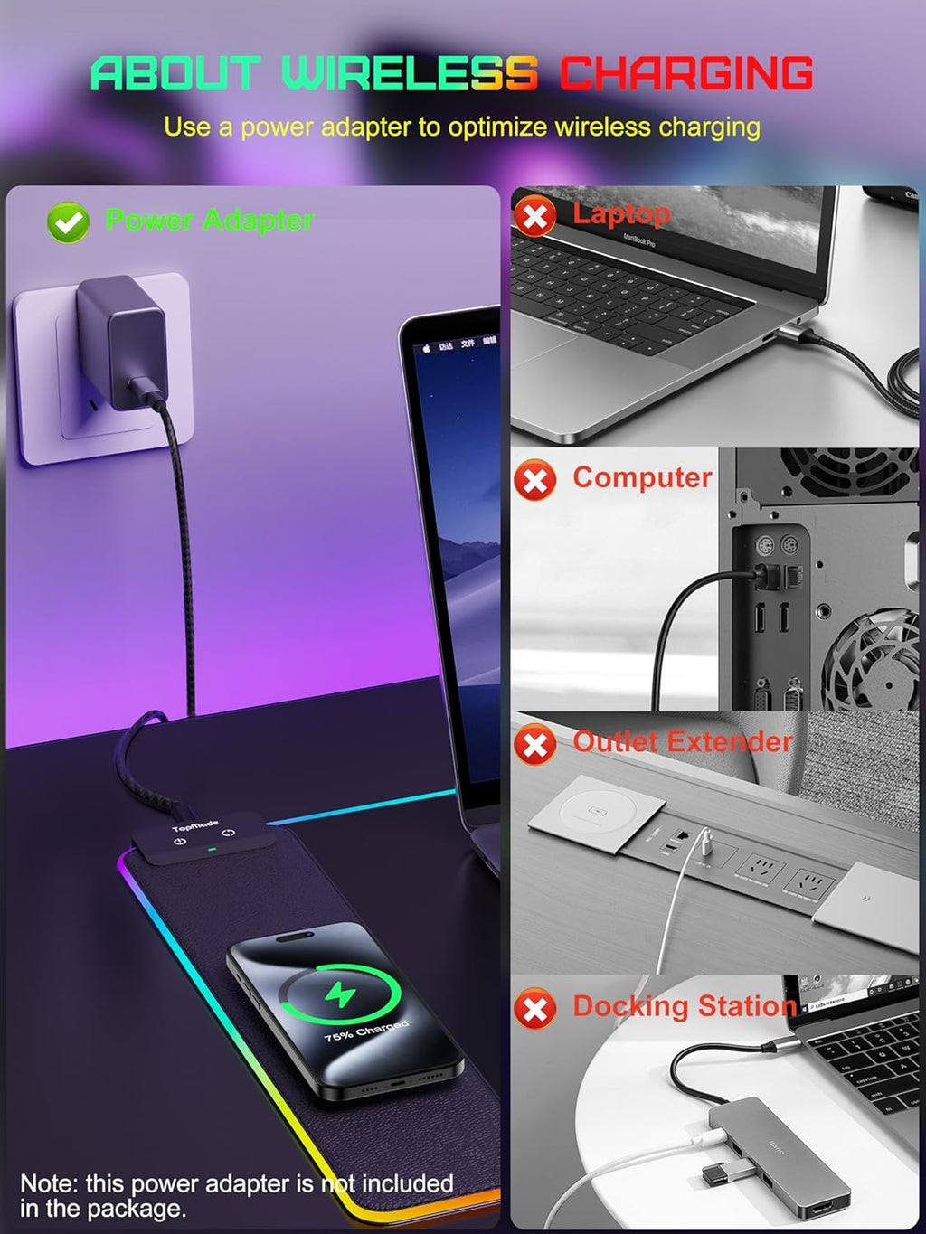 TopMade Mouse Pad with Wireless Charging, 31.5" x 15.75" Large Desk Mat RGB Gaming Mousepad, LED Desk Pad Keyboard Pad with Ultra-Smooth Surface & Non-Slip Rubber Base, Waterproof Desk Pad