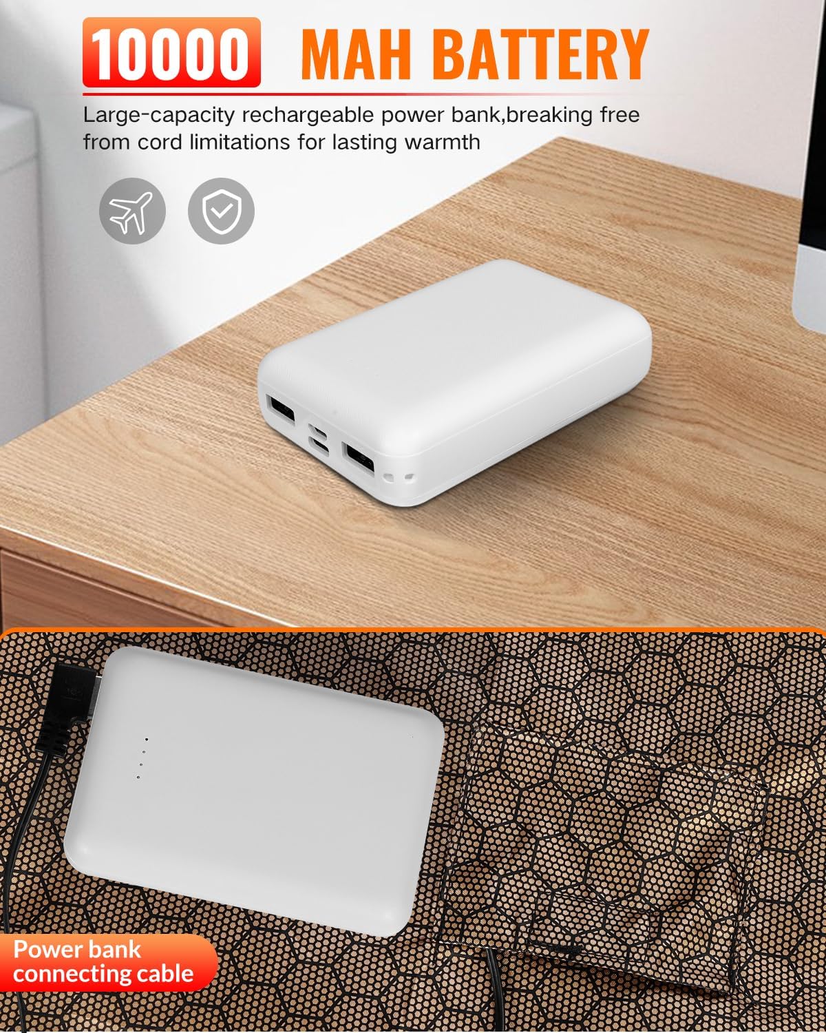 Cordless Heated Blanket, Battery Operated Heating Blanket with 10000mAh Battery & 6-Zone Fast Heating Wearable Blanket Throw for Indoor Outdoor, Camping, Travel, Football Game, Machine Washable