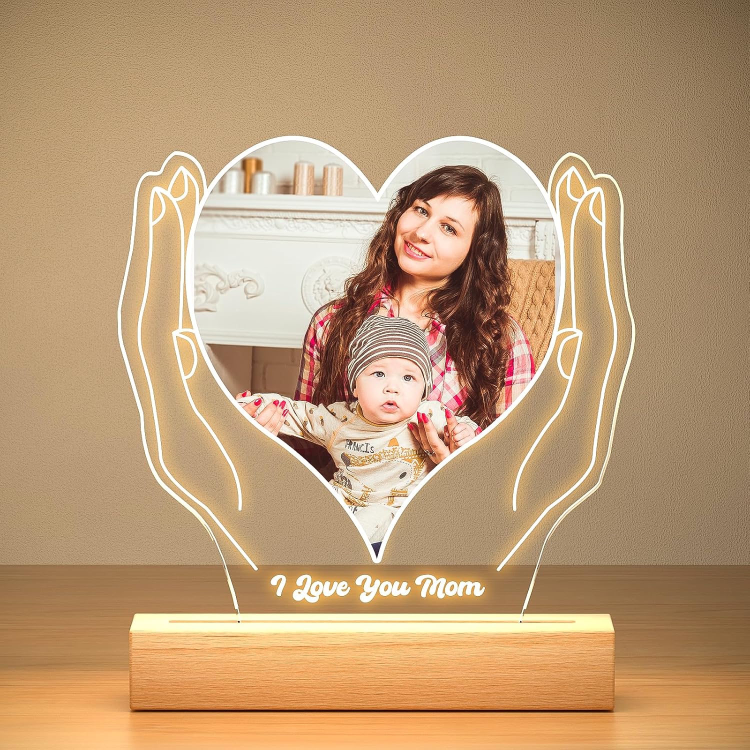 Custom Picture Frames with Photo, Customized Picture Frame with Night Light, Custom Photo Frame, Personalized Valentines Day Gifts for Mom Baby Kid Family