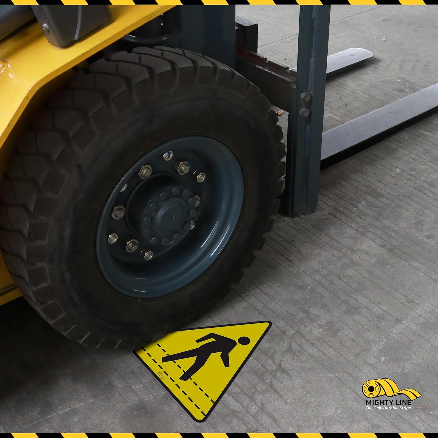 Mighty Line Pedestrian Traffic Crossing Walkway Floor Sign for Safety, Caution, Warning, Heavy-Duty, Peel and Stick, Adhesive, Industrial Quality, 24"