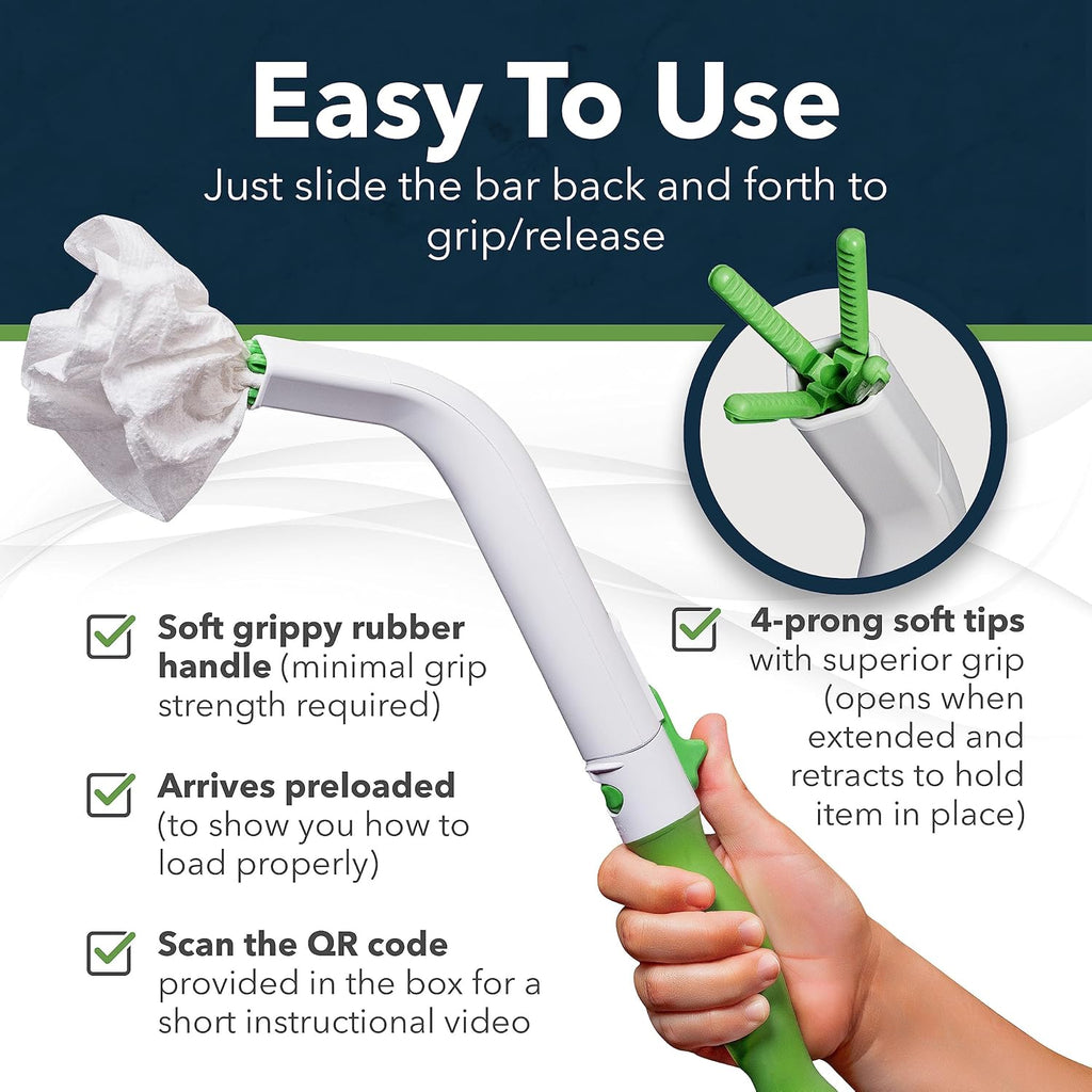 Toilet Aids for Wiping – 14.5” Wipe Assist for Toileting for All People with Range of Motion Limitations – Toilet Wiper Reacher Aid/Toilet Paper Extender for Holding Tissue & Personal Hygiene Products