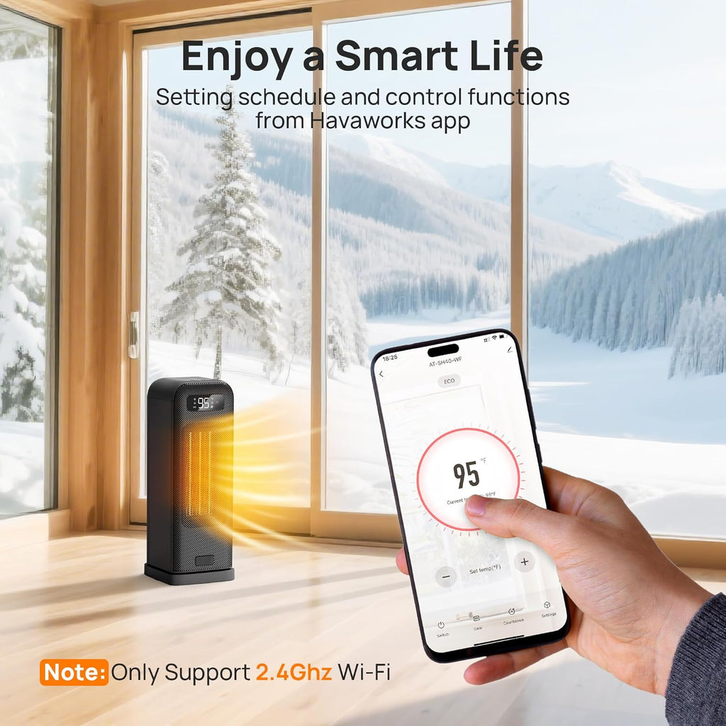 Space Heaters for Indoor Use, Smart Portable Electric Heater with Thermostat, WiFi and Voice Control, 12H Timer, 4 Modes, 36dB 1500W PTC Ceramic Safety Heat for Office Bedroom Home 1Pack Black