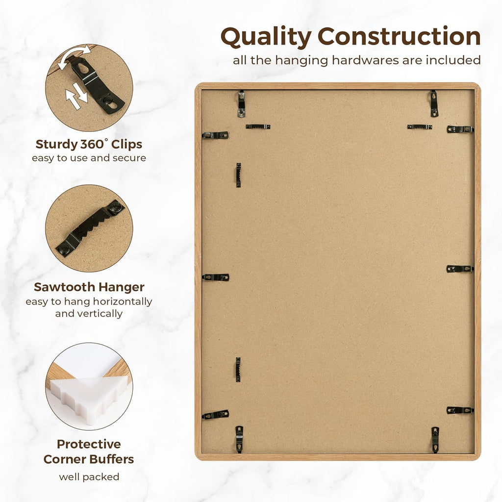 18x24 Picture Frame for Wall, 18 by 24 Wood Frame, Made of Solid Oak Wood & Tempered Glass, 18 x 24 Frame Matted to 16x20, Rustic 18 by 24 Poster Frame,18x24 Art Frames, Natural Oak Color, 1 Pack