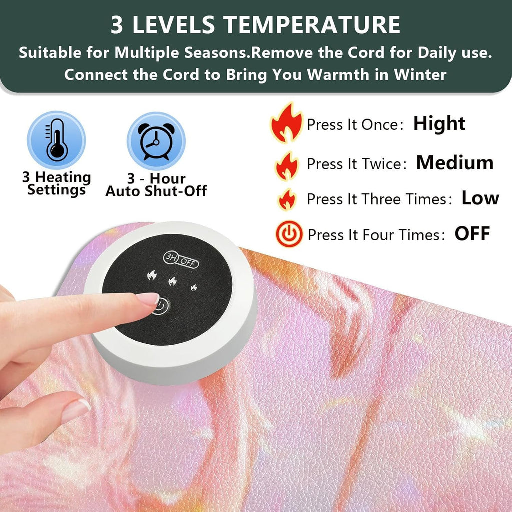 Heated Desk Pad Mouse Pad 31.5x13 Inch PU Leather Desk Mat with 3 Heat Levels Large Mouse Gaming Computer Laptop Mat Pink Gradient Flamingo and Petals