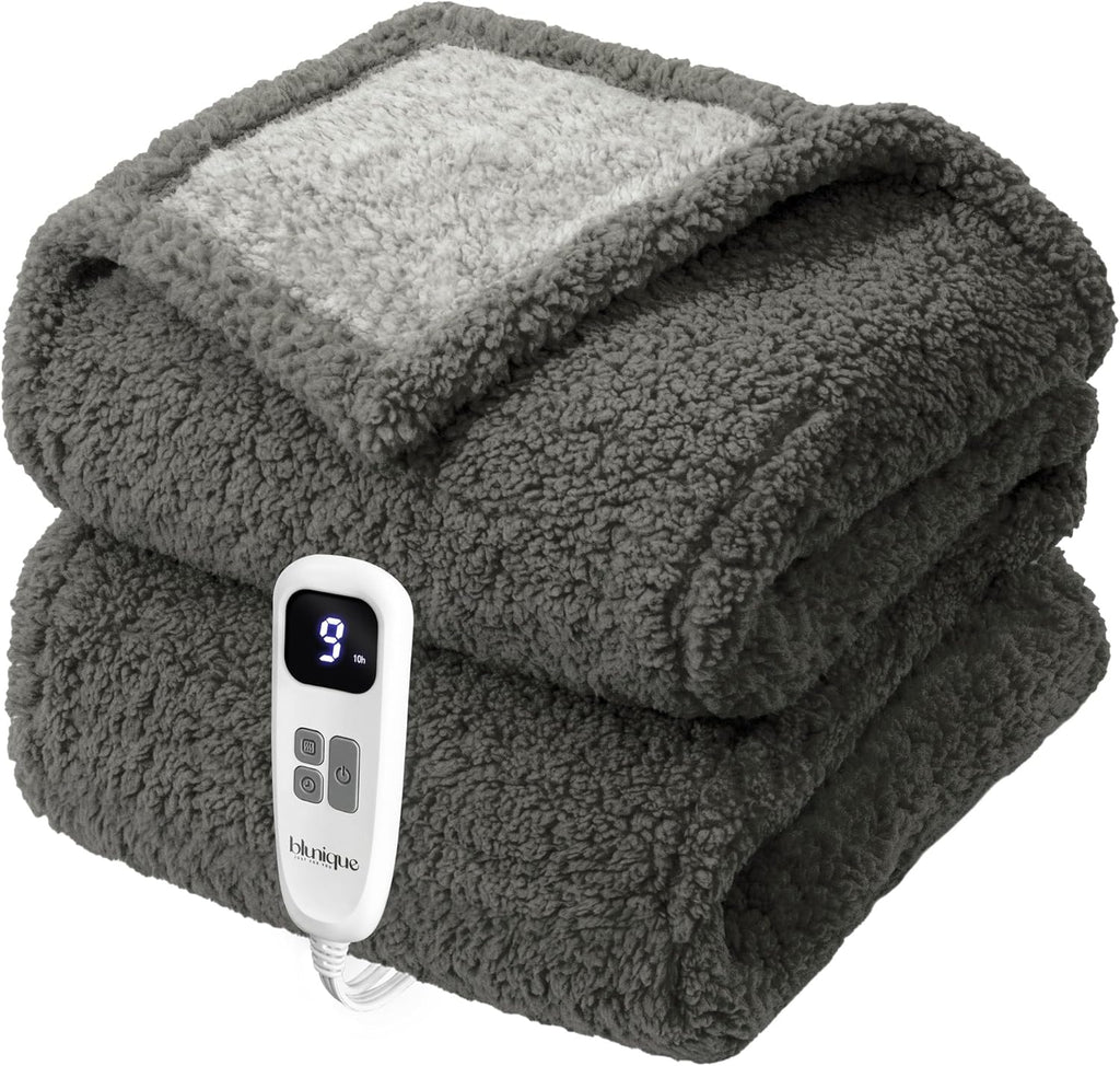 Heated Blanket Electric Blanket Full - Fast Heating Blanket Throw Double Sided Sherpa Ultra Soft Cozy with 10 Heating Levels & 2-10 Hours Auto Off, Mashine Washable, 72 x 84 Inches, Grey