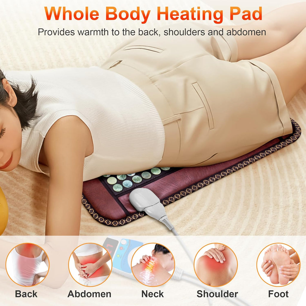 Natural Blue Jade Heating Pad, Infrared Heating Pad, Far Infrared Heating Pads with Travel Bag and Chair Strap, Smart Controller with Memory Function, Auto Shut Off (Brown, 25 in x 18 in)