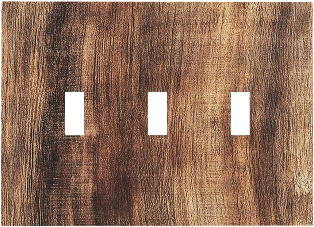 Decorative Switch Plates Vintage Rustic Brown Wood Grain 3 Gang Wall Plate Triple Toggle Light Switch Cover Faceplate Electrical Wall Panels for Bedroom Farmhouse Decor