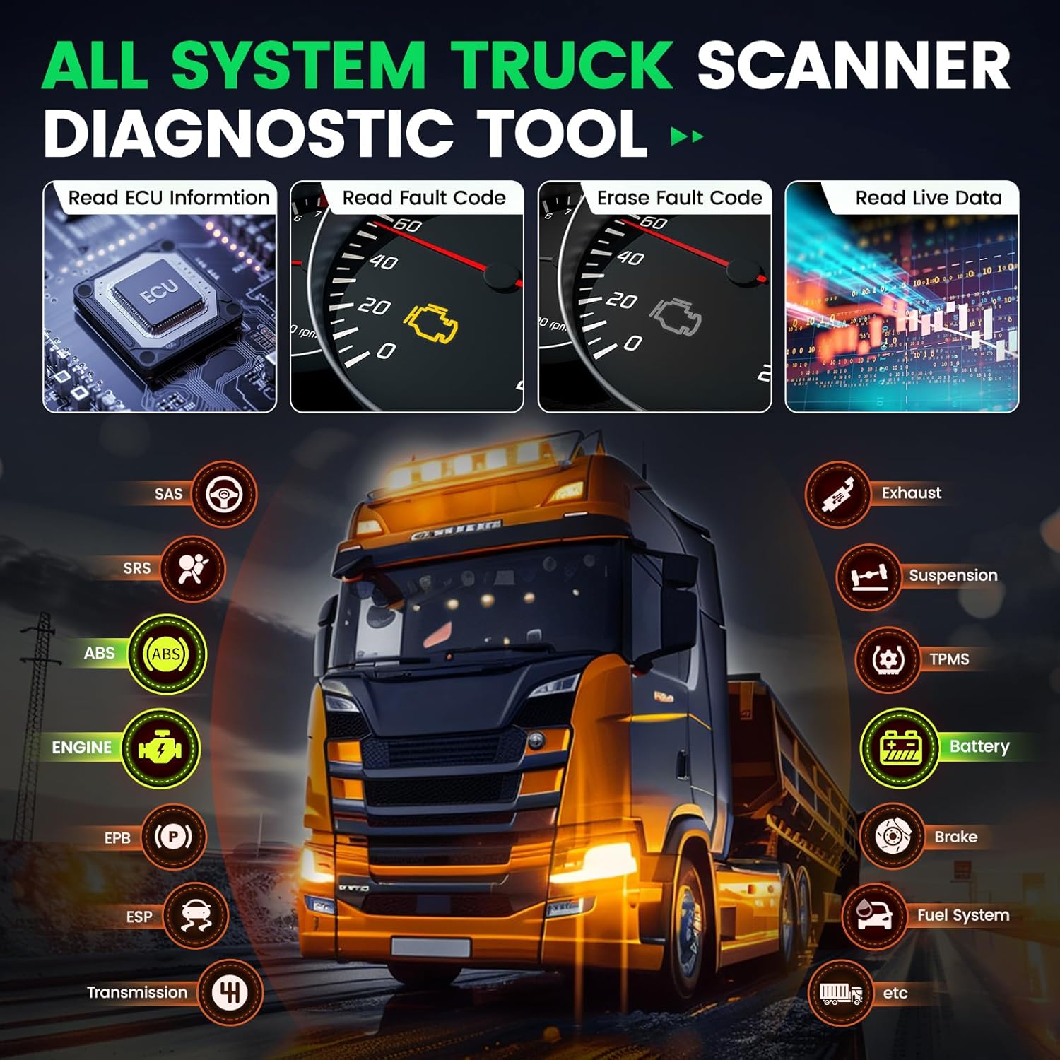 ANCEL HD200 Bluetooth Heavy Duty Truck Scanner, Speed Limit and Idle Reset for Cummins & Caterpillar Engines, J1939/J1708 Diesel Code Reader & All-System Diagnostic Tool, Lifetime Free Updates