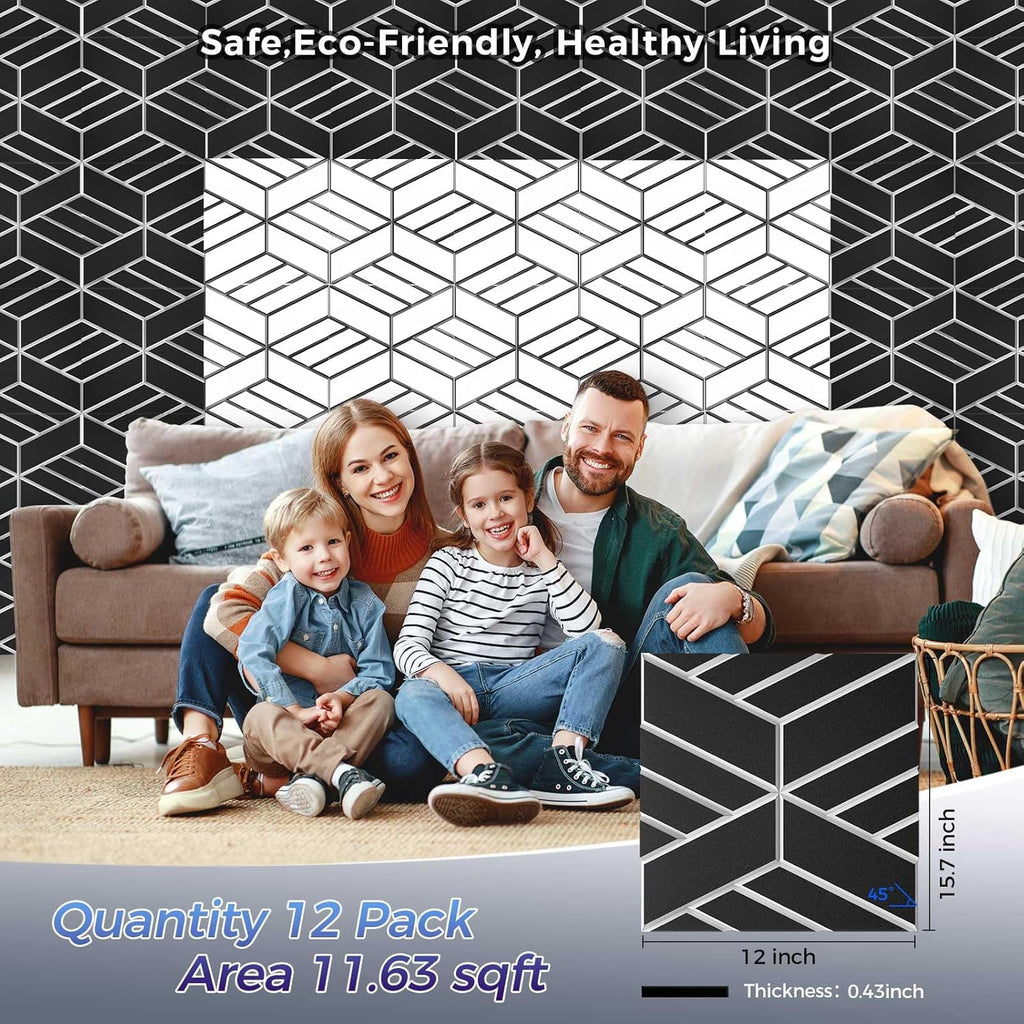12 Pack 2-Layer Soundproof Wall Panels, 12 x 12 x 0.43 in Sound Proof Foam Panels for Walls, 1.1lb/ft* High Density, Thicker 0.43 in, 3D Acoustic Panels,Artistic Noise Dampening Panels Black&White
