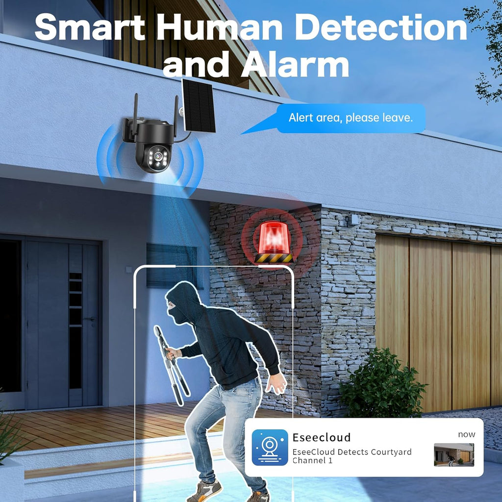 Solar Security Cameras Wireless Outdoor, 5G/2.4G Solar WIFI Cameras for Home Security,Battery Powered Outside Camera,Human Detection, Color Night Vision, 2-Way Talk for home Porch/Garage/Yard