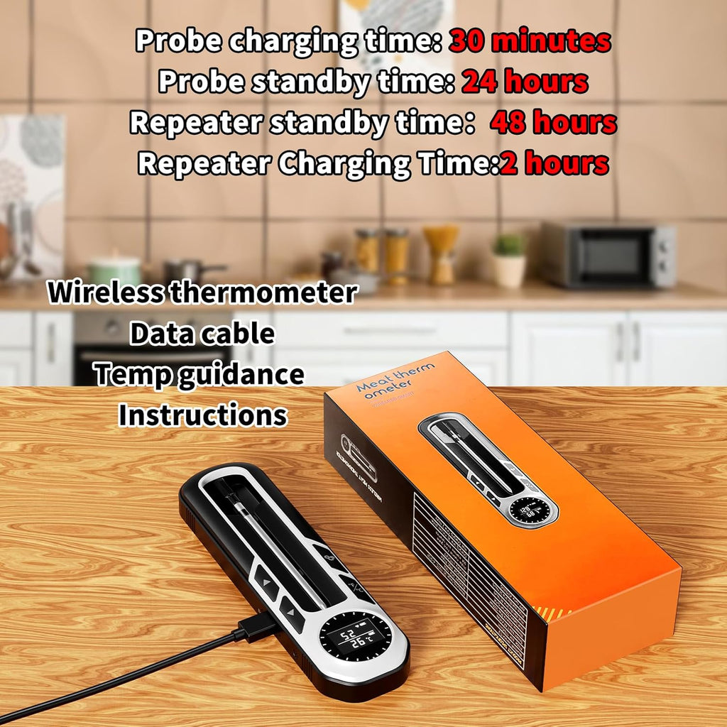 500ft Smart Wireless Meat Thermometer for BBQ, Wireless Thermometer with IP66 Waterproof, Bluetooth Meat Thermometer for Gift, Kitchen, Smoker,Grilling, Oven, Rotisserie | iOS & Android
