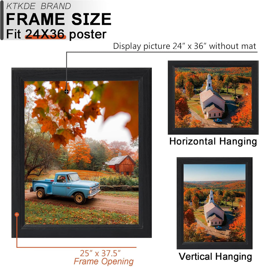 KTKDE 24x36 Poster Frame 3 Pack,Picture Frames Wooden Black 36 by 24 in for Pictures and Art Prints, Exhibition, Caffe Large Frame for Photos, best gift