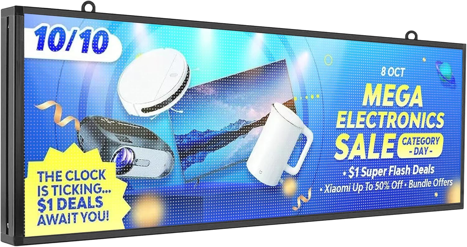 YS Outdoor P5 Programmable Led Sign(39 "× 14"),WIFI + USB Control Digital Signage LED Display, Advertising Message Board,Open Signs for Business, RGB Full Color Scrolling LED Sign