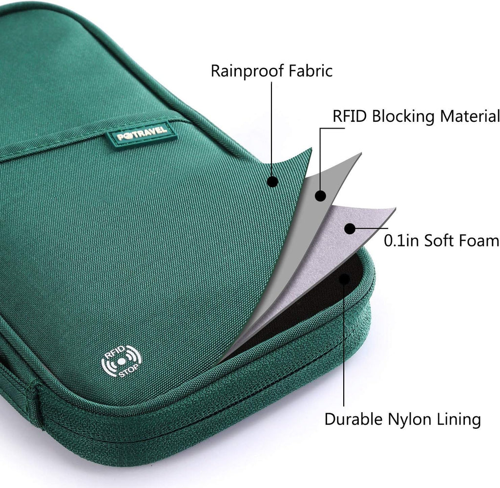 VanFn RFID Travel Passport Wallet, Family Passport Holder, Trip Document Organizer P.Travel Series (Nylon - Green)