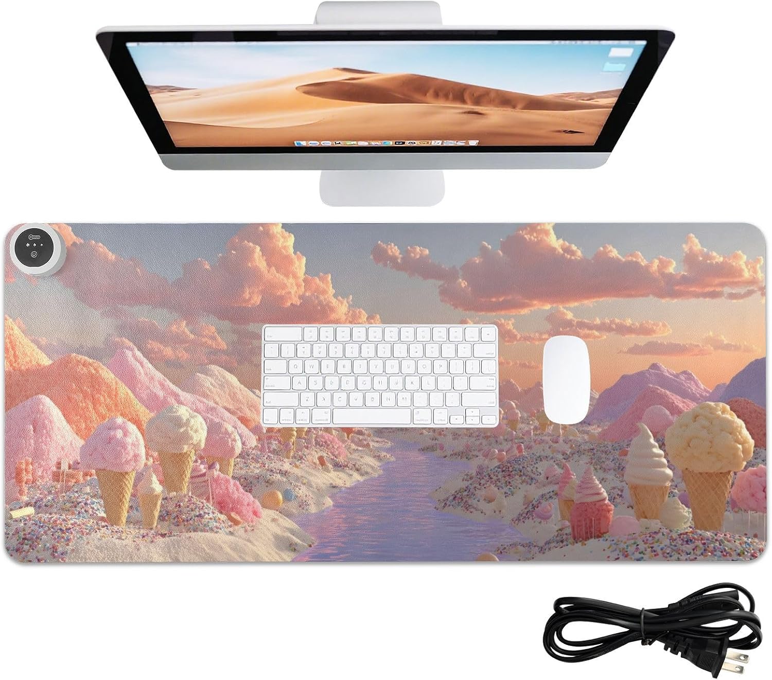 Large Heated Mouse Pad,Leather Desk Mat,31.5"x13",Hand Warmer Pads for Desk,Cream(Orange)