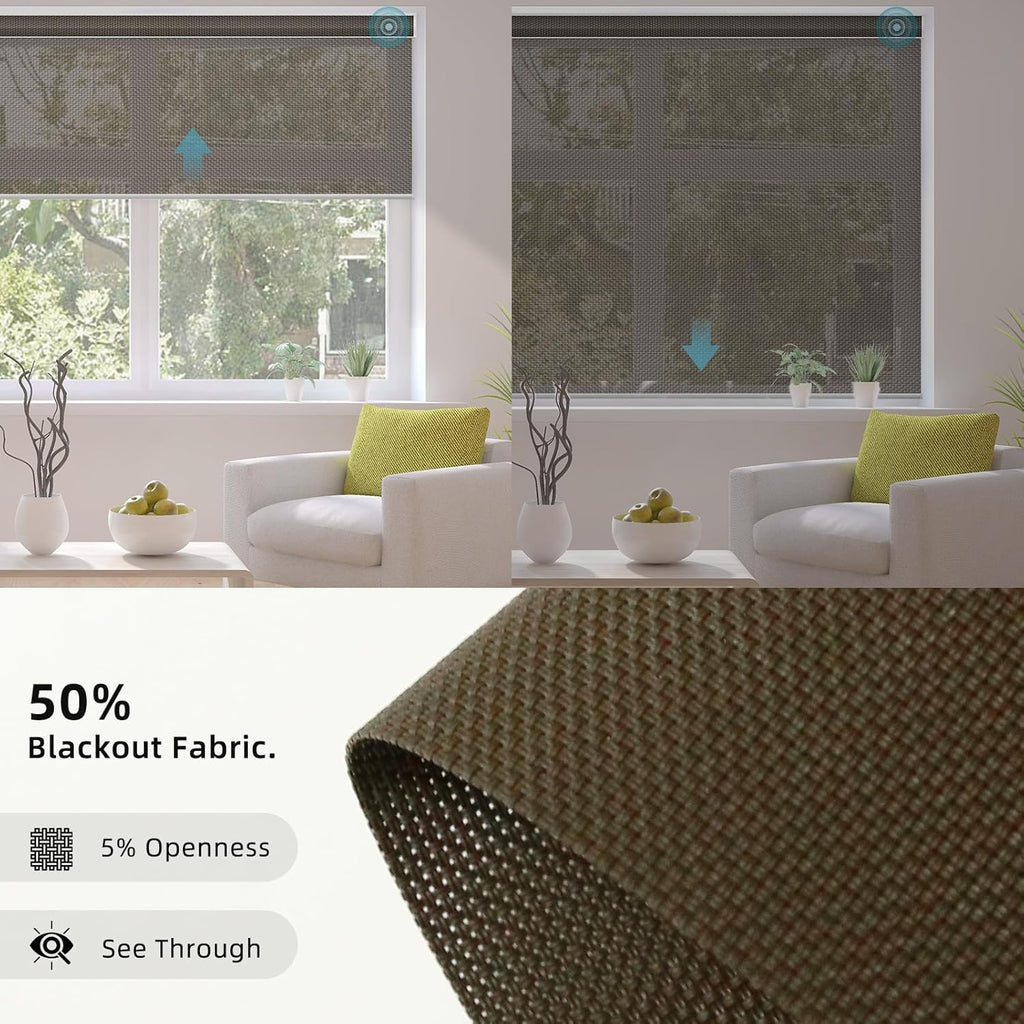 SmartWings Motorized Smart Roller Shades in Light Filtering, Electric Blinds with Remote for Windows Compatible with Alexa/Google Home/Homekit, Customized, 5% Openness Aventus Chocolate