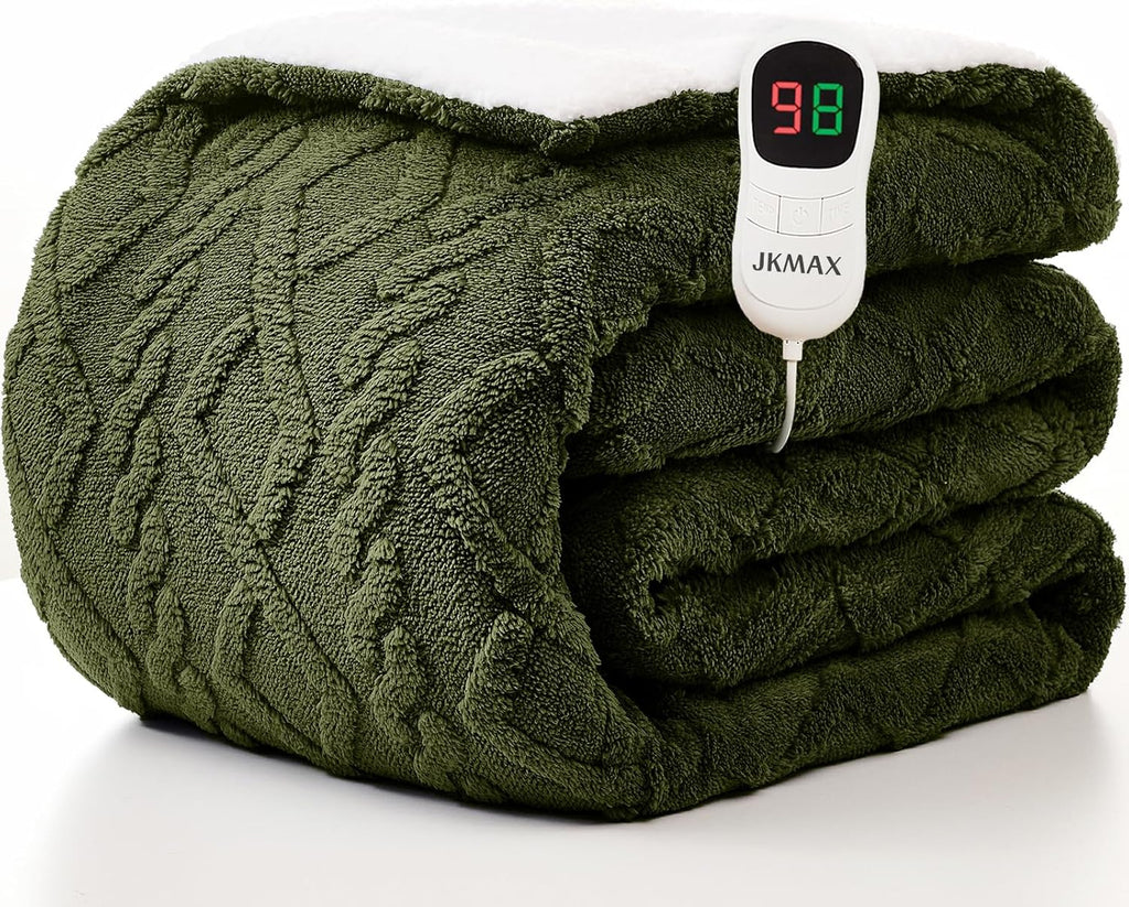 Heated Electric Blanket Twin Size-62"x84" Heating Blanket with 10 Heating Levels & 5 Time Settings Over-Heat Protection，Winter Warmer for Adults with ETL Certification（Green）